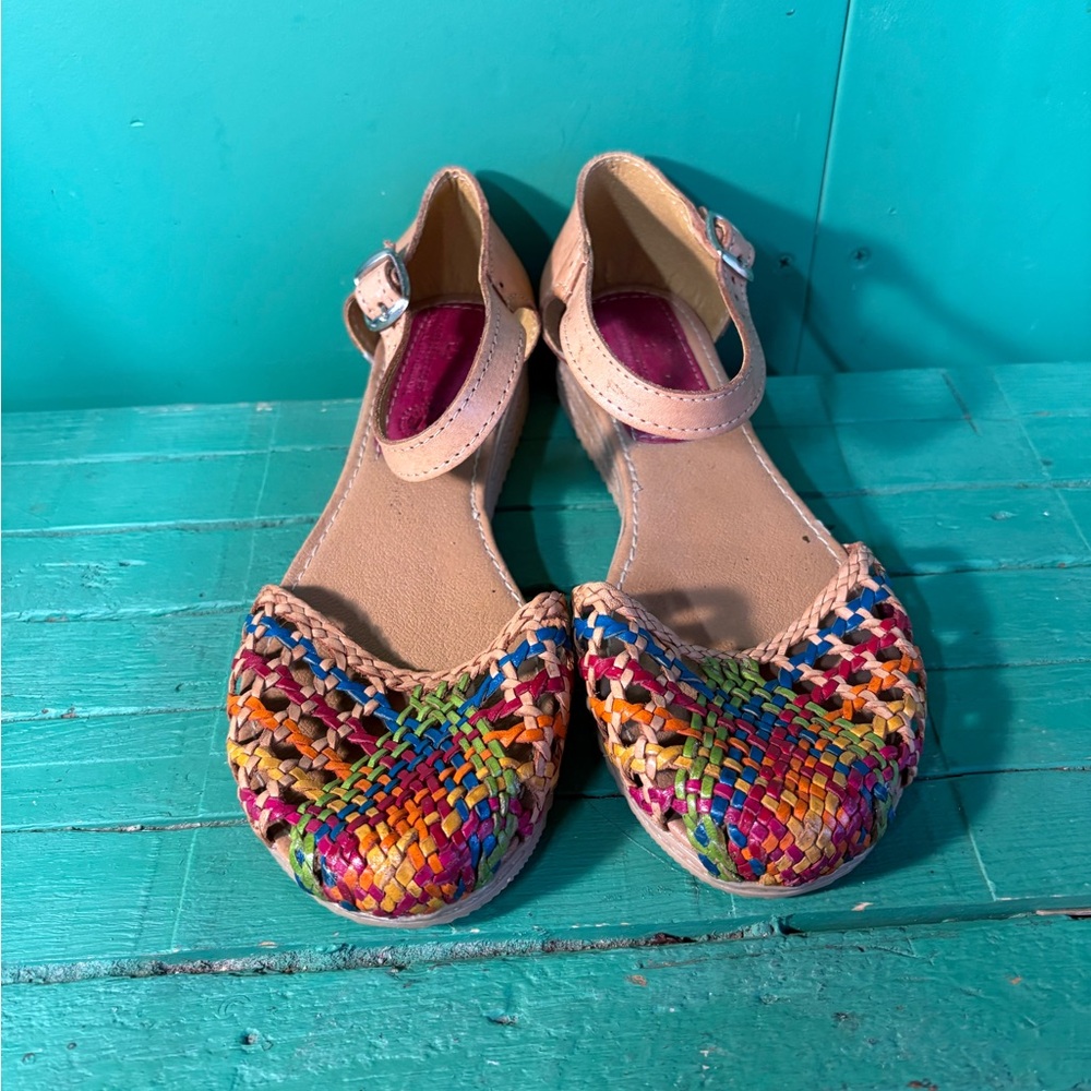Multicolor Woven Mary Jane Flats with Nude Ankle Strap
